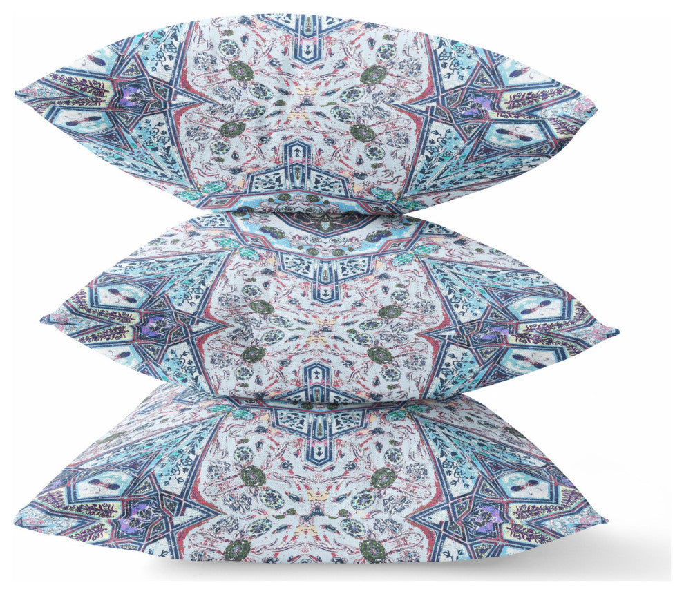 20" Light Blue Gray Floral Boho Suede Throw Pillow