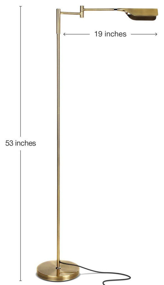 Brightech Leaf - Adjustable Pharmacy LED Floor Lamp for Reading & Crafts, Antique Brass