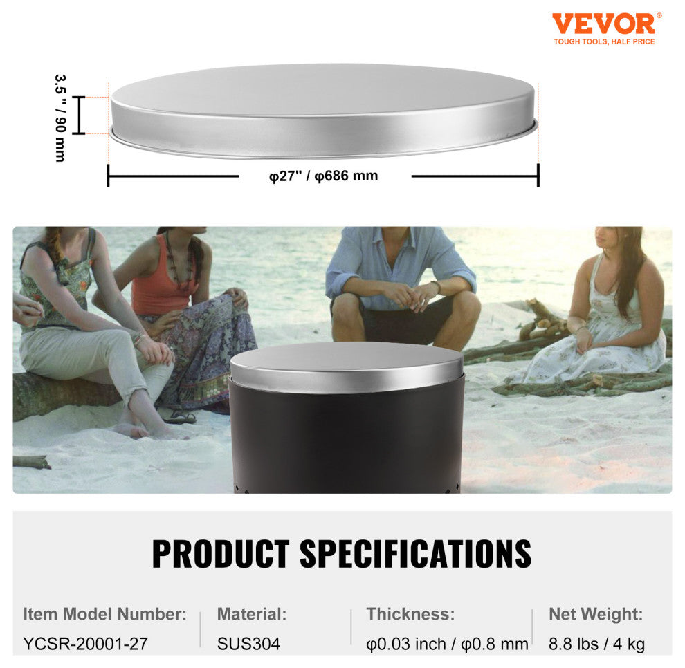 VEVOR 27" Heavy Duty Round Fire Ring Cover Lid Spark Screen Outdoor Wood Burning