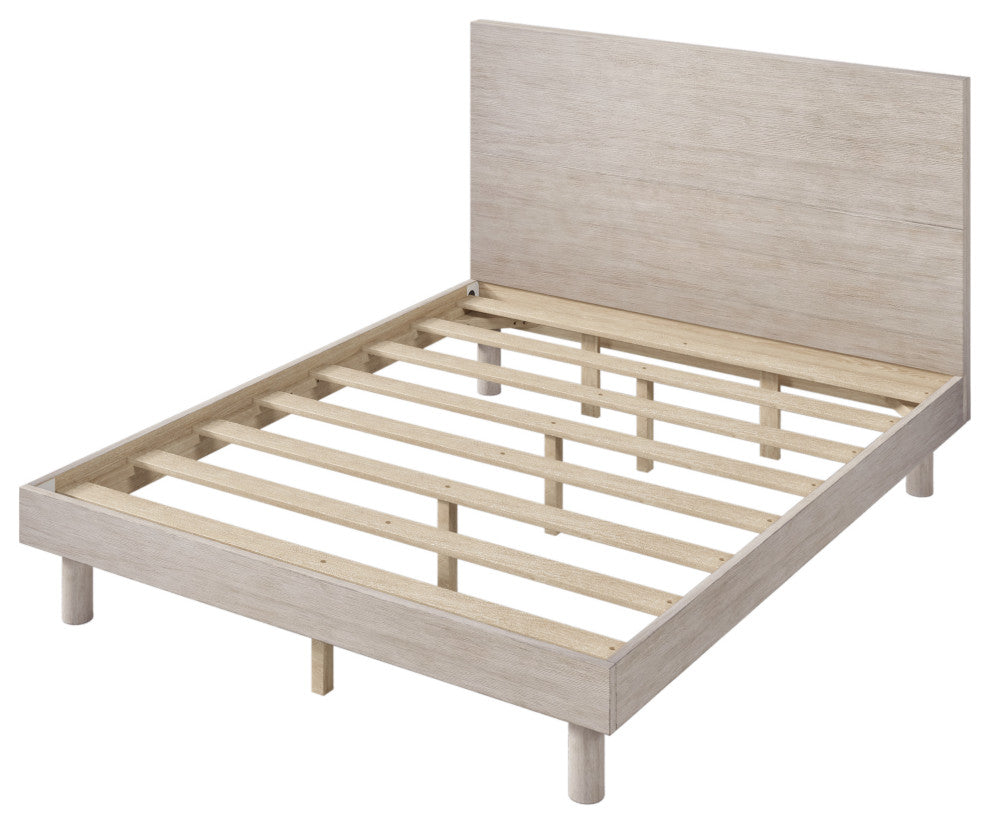 Gewnee Modern Concise Style Solid Wood Grain Platform Bed Frame in Gray(Queen)