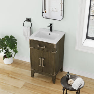 Freestanding Single Bathroom Vanity with White Resin Top, Grey Oak, 20"