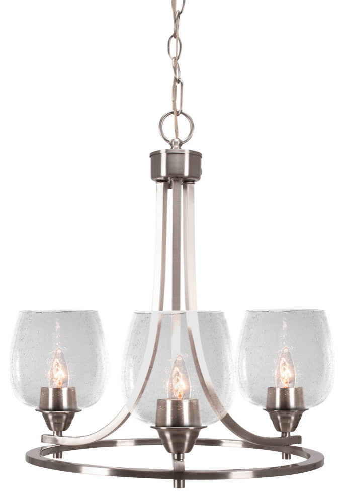 Paramount Uplight 3-Light Chandelier, Brushed Nickel, 6" Clear Bubble Glass