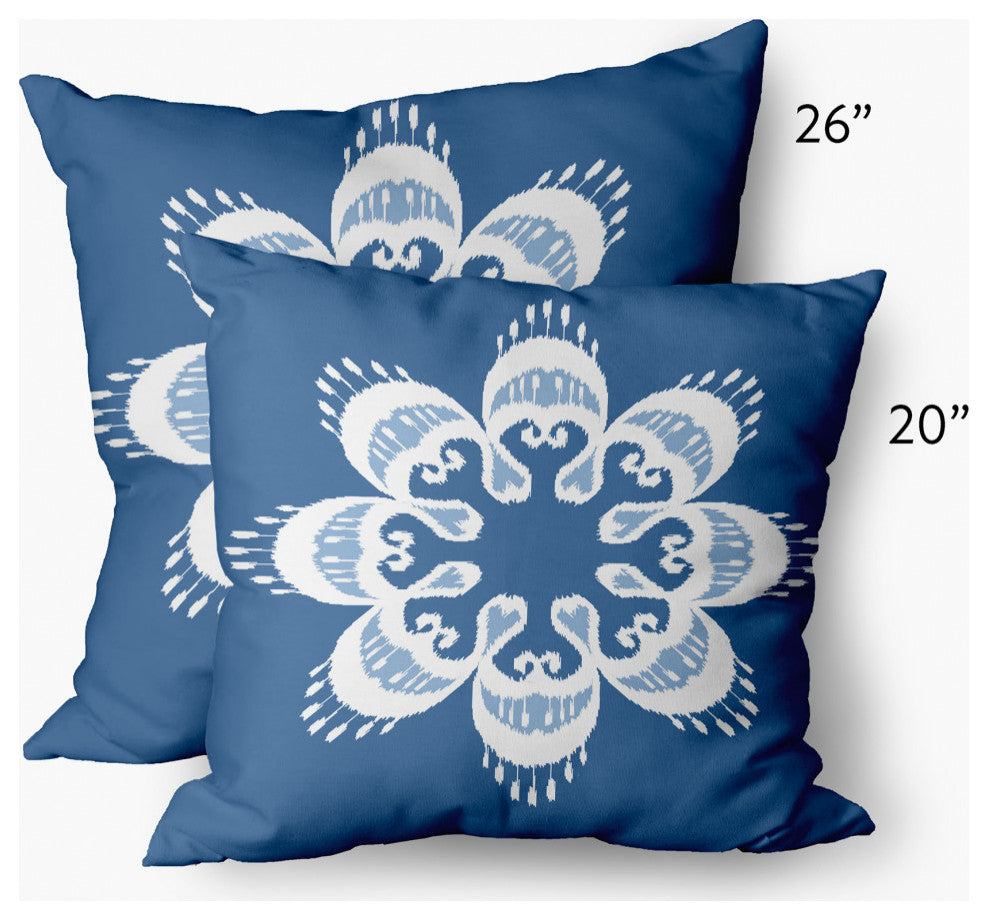 Ikat Mandala Decorative Throw Pillow, Mid Blue, 26x26"