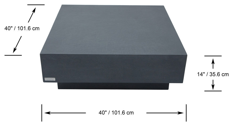 Tevere 40" Square Concrete Coffee Table, Slate Black