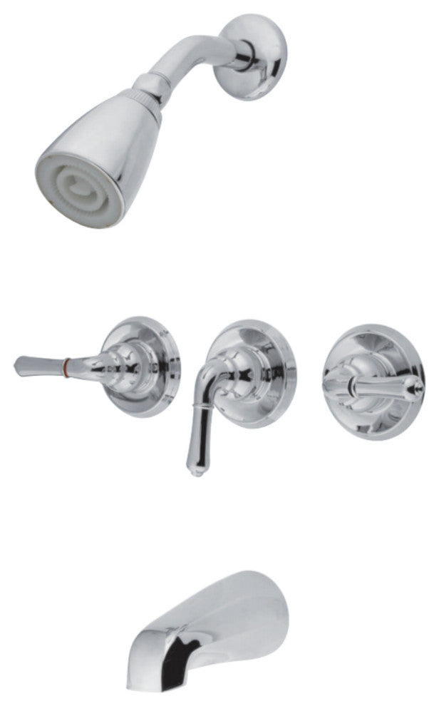 Kingston Brass Three-Handle Tub and Shower Faucet, Polished Chrome