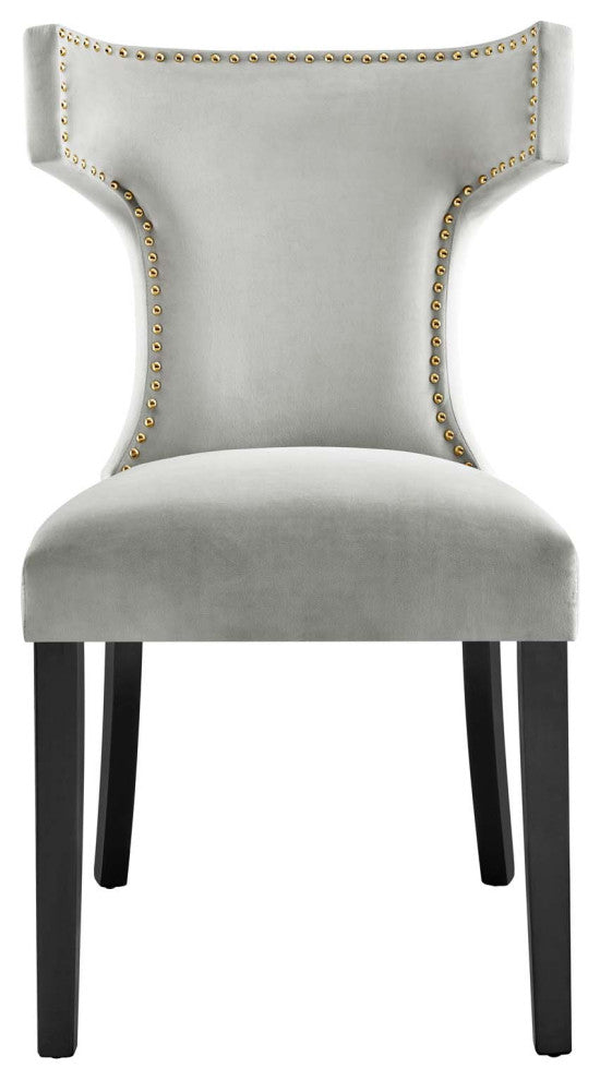 Curve Performance Velvet Dining Chairs, Set of 2, Light Gray
