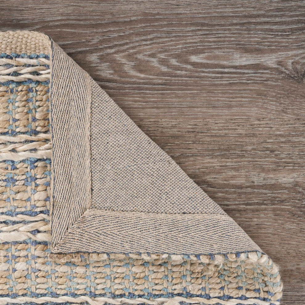 5" x 8" Blue and Cream Braided Jute Area Rug
