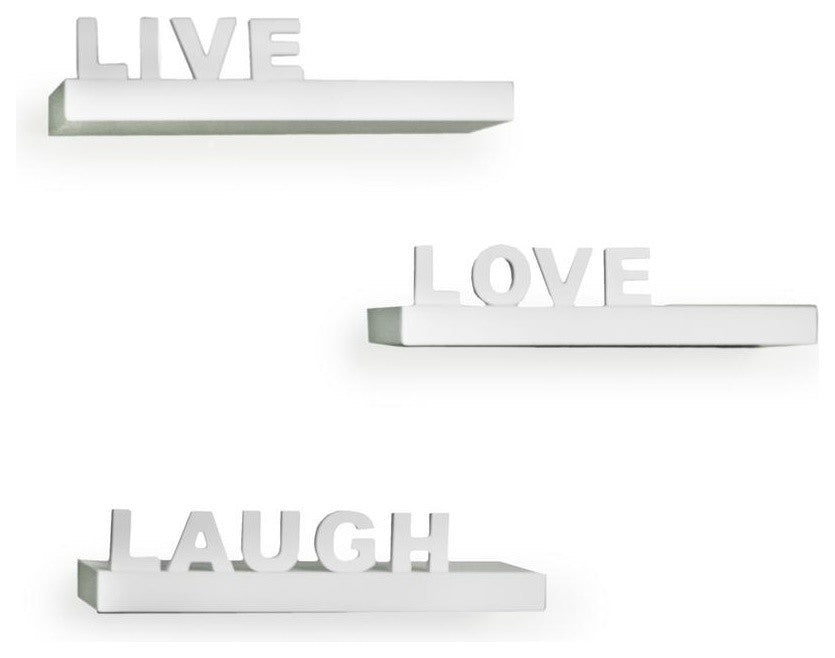 Decorative "Live" "Love" "Laugh" Wall Shelves, Set of 3, White
