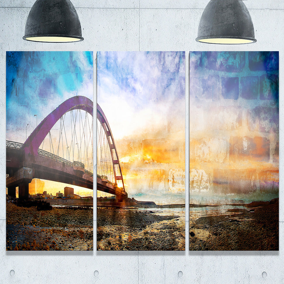 "Color Red Bridge Sunset Taiwan" Metal Wall Art, 3 Panels, 36"x28"