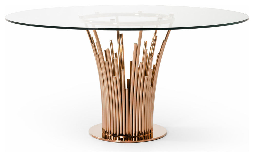 Modrest Paxton Modern Round Glass and Rosegold Dining Table