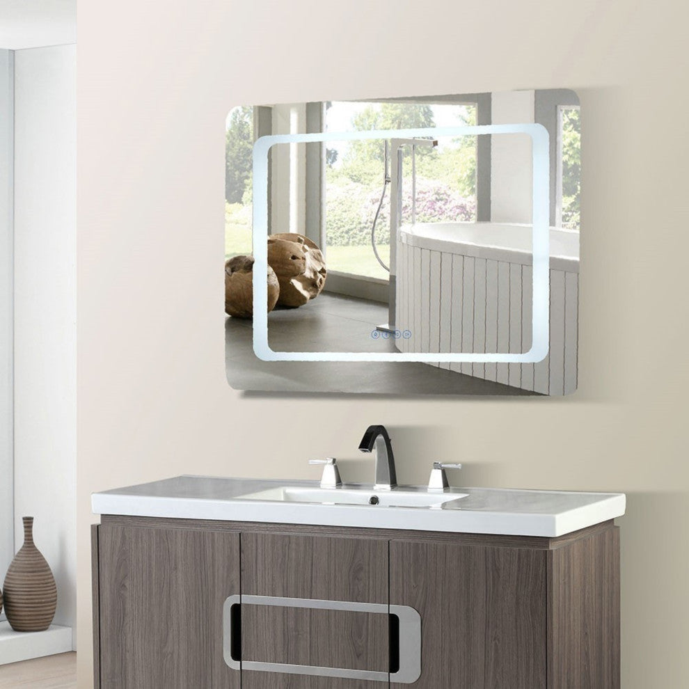 36" Rectangular Led Bordered Illuminated Mirror With Bluetooth Speakers
