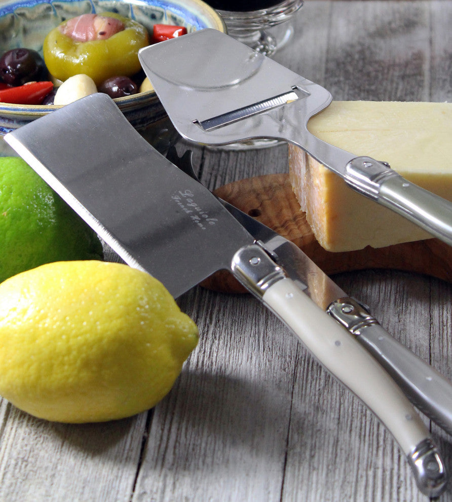 French Home Laguiole Cheese Knife, Fork and Slicer Set, 5 Piece "Mist".