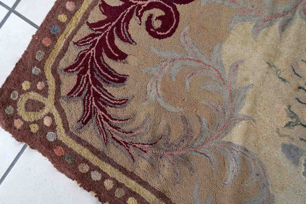 Handmade Antique American Hooked Rug 2.7'x5', 84cmx154cm 1880s