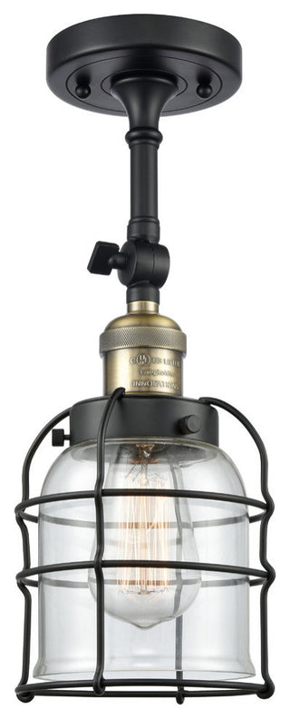 Small Bell Cage 1-Light Semi-Flush Mount, Black Antique Brass, Clear