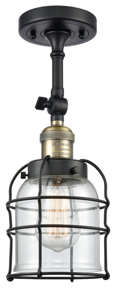 Small Bell Cage 1-Light Semi-Flush Mount, Black Antique Brass, Clear