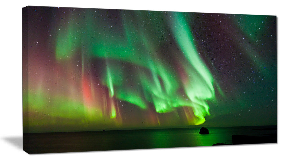 Green Northern Lights Aurora, Large Abstract Canvas Wall Art, 32"x16"