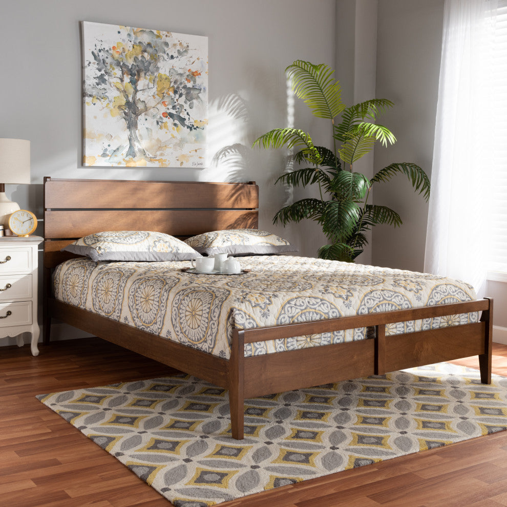 Avena Walnut Wood Queen Size Platform bed