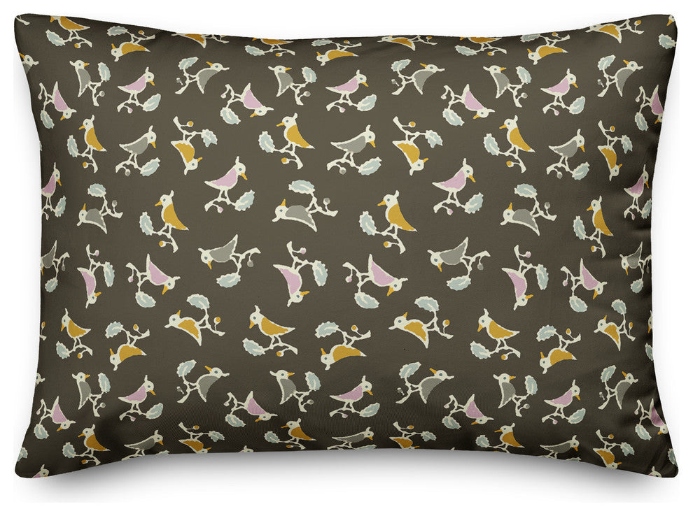 Songbird Pattern in Brown Throw Pillow