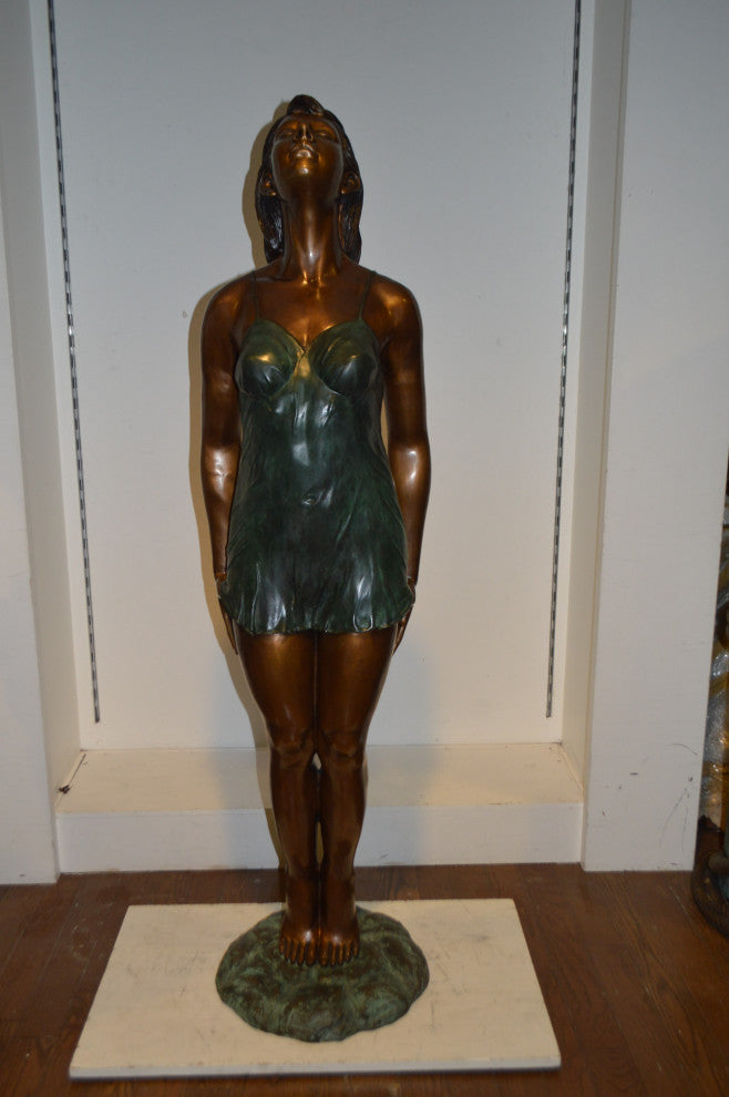 Spring Lady Watching The Sun Bronze Statue -  Size: 18"L x 12"W x 64"H.