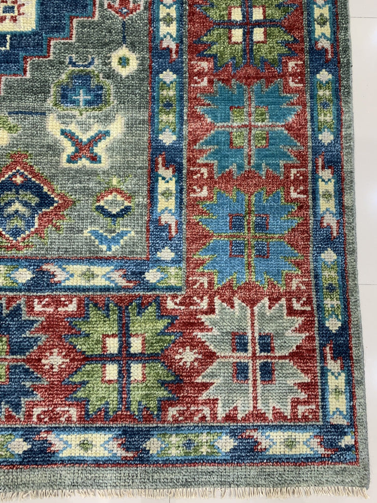 Hand Knotted Wool DENIM BLUE/Red Traditional Classic Serapi Rug, 6'x9'
