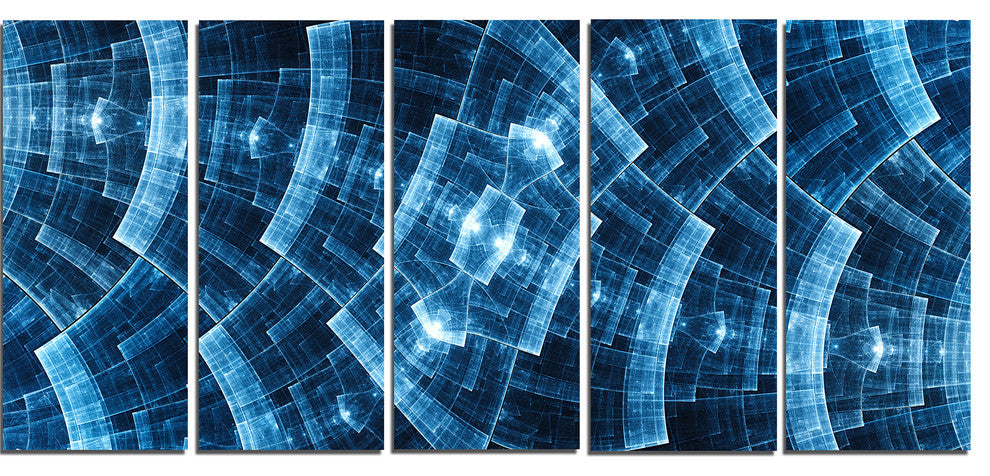 Blue Protective Metal Grids, Abstract Canvas Art Print, 60"x28", 5 Panels
