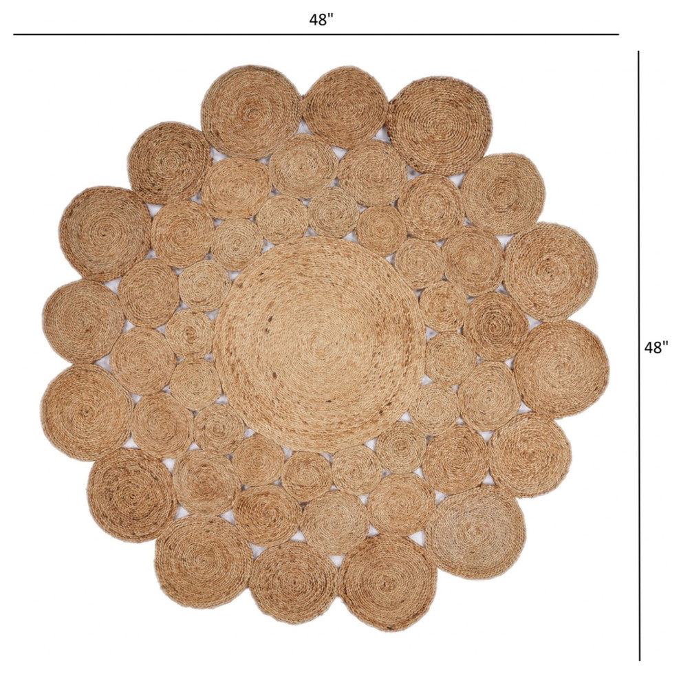4" Round Natural Tan Orbital Area Rug
