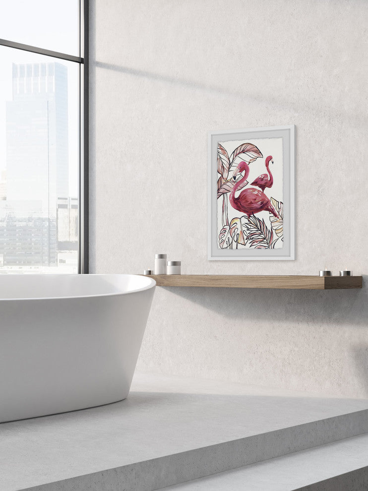 "Tropical Flamingos II" Framed Painting Print, 24"x36"