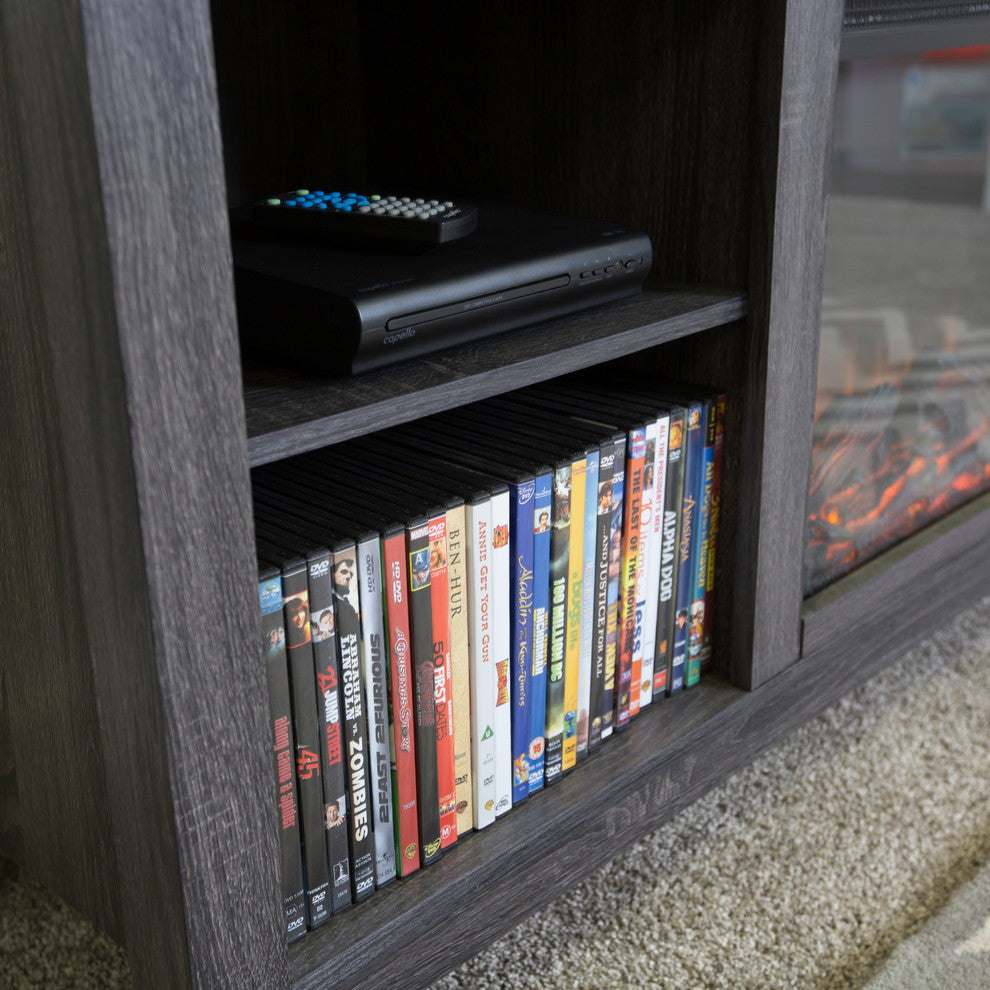 58" Wood TV Stand With Electric Fireplace Insert, Charcoal
