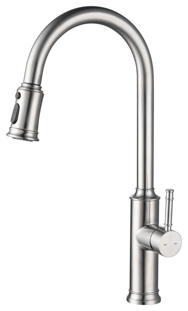 Wellfor Single Handle Pull Down Kitchen Sink Faucet, Brushed Nickel