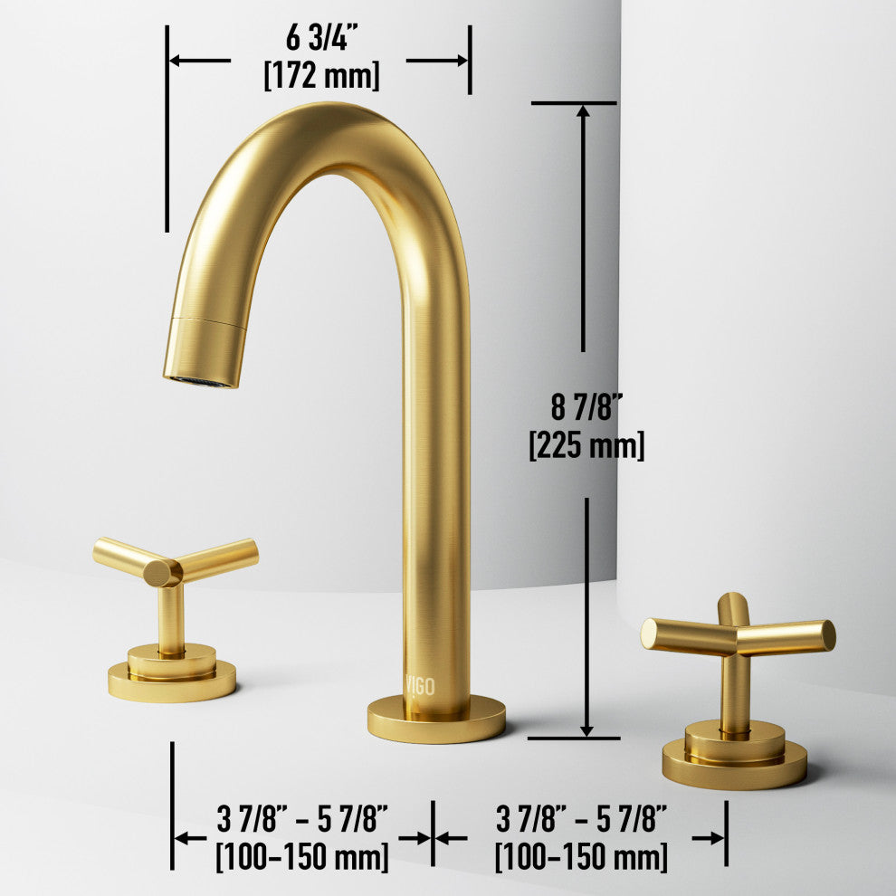VIGO Jewel 9" H 2-Handle Widespread Bathroom Faucet, Matte Brushed Gold