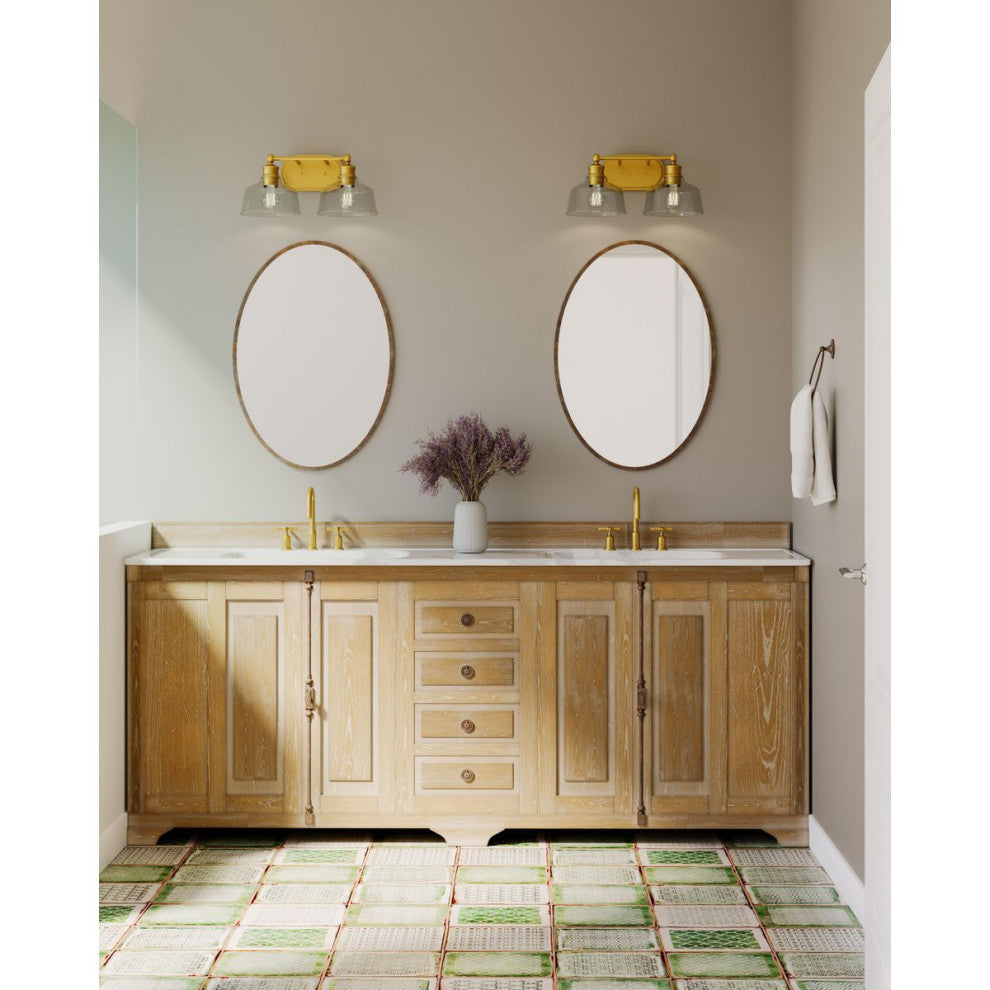 Singleton 2-Light 17" Vintage Brass Farmhouse Vanity Light, Clear Glass Shades