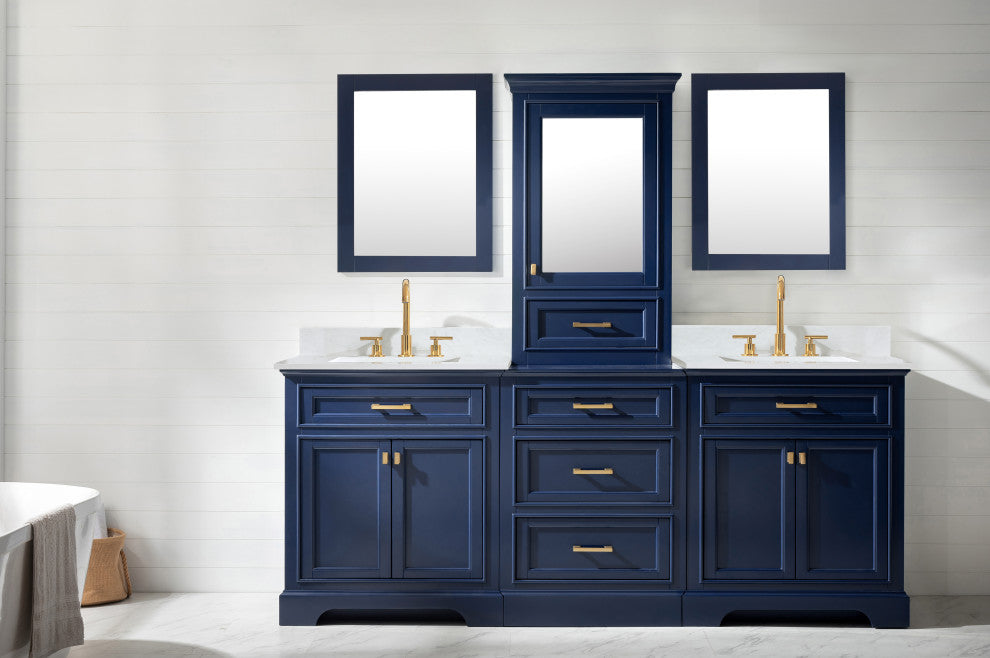 Milano Transitional Blue 96" Double Sink Bathroom Vanity Modular Set