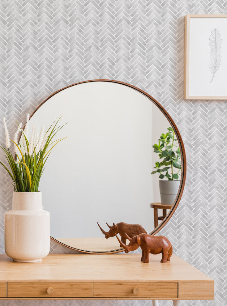Watercolor Herringbone Peel and Stick Vinyl Wallpaper, Winter Grey, 24"w X 108"h
