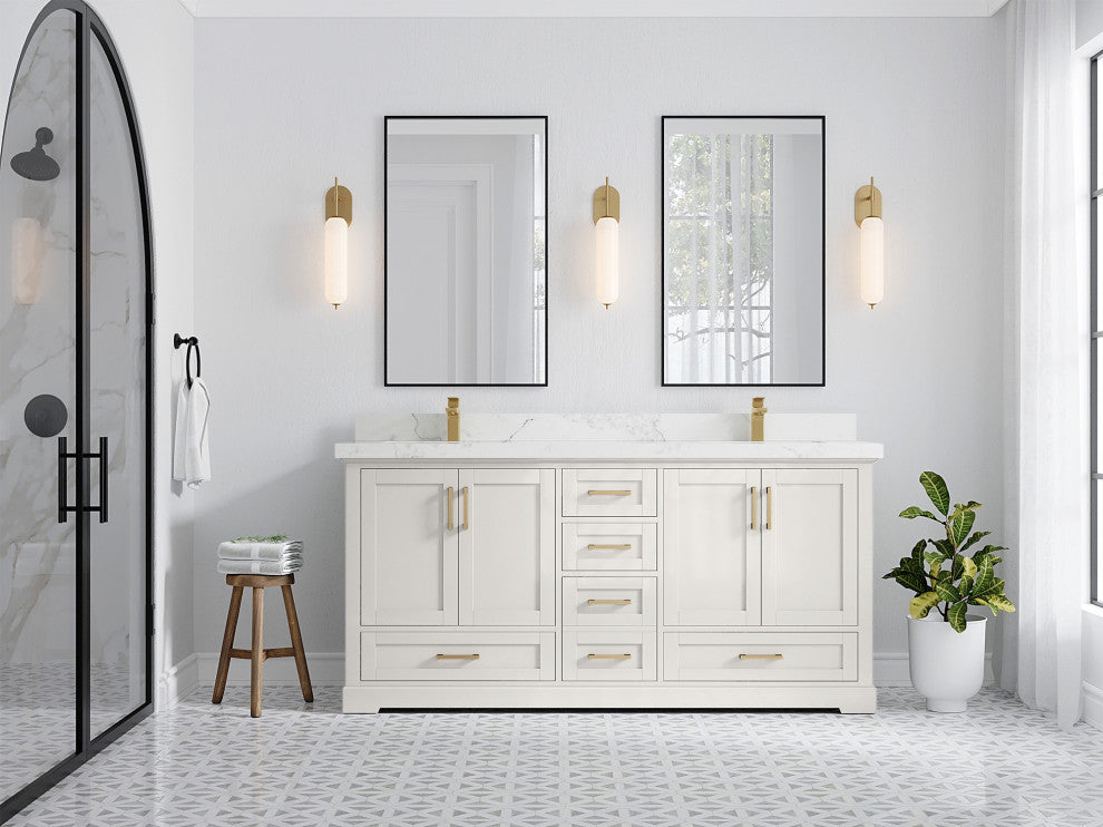 Boston 72" Double Sink Bath Vanity in Alabaster 2" Calacatta Nuvo