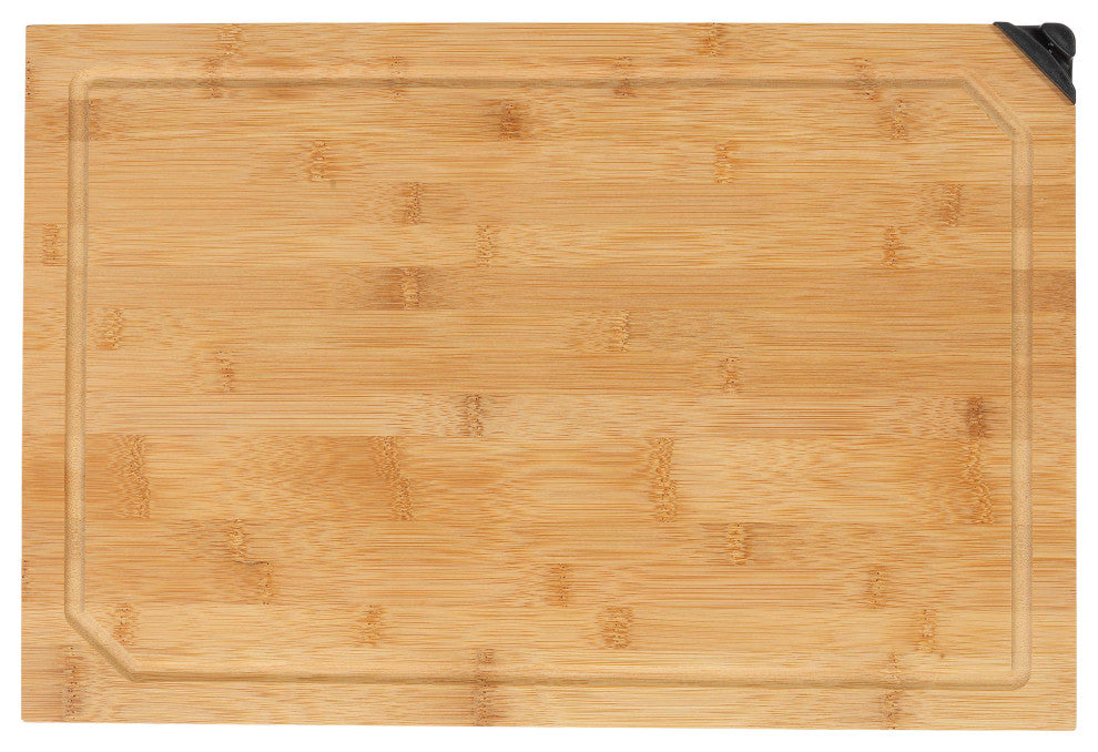 Cortesi Home Nuri Natural Bamboo Cutting Board with Knife Sharpener, 12"x18"