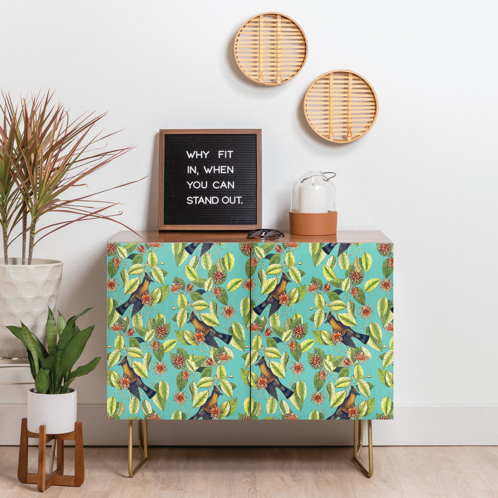 Deny Designs Haven Credenza, Walnut, Gold Steel Legs