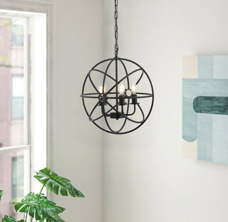 4-Light Industrial Geometric Frame Pendant Lighting Chandelier, Black
