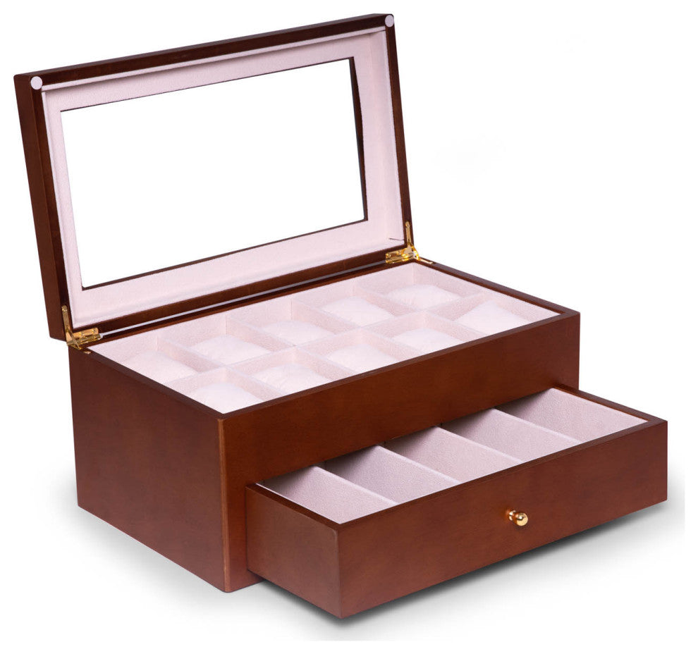Cherry Wood 5 Sunglass and 10 Watch Storage Box