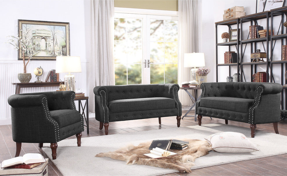 Celestia 3-Piece Living Room Set, Charcoal