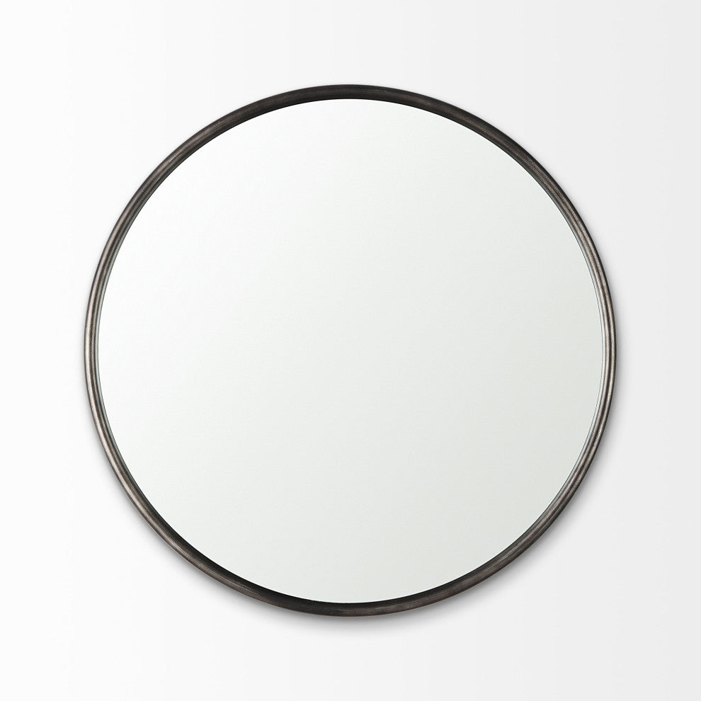 Piper Black Metal Frame Round Mirror, 36"