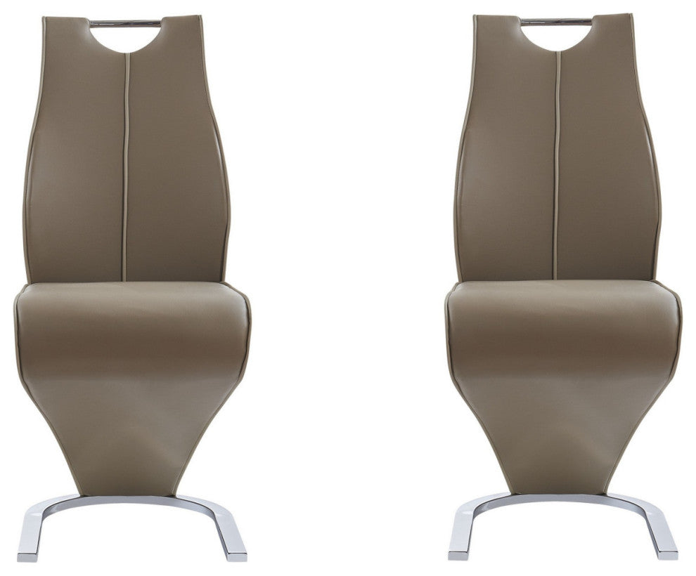 Set of 2 Brown and Silver Upholstered Faux Leather Dining Parsons Chairs