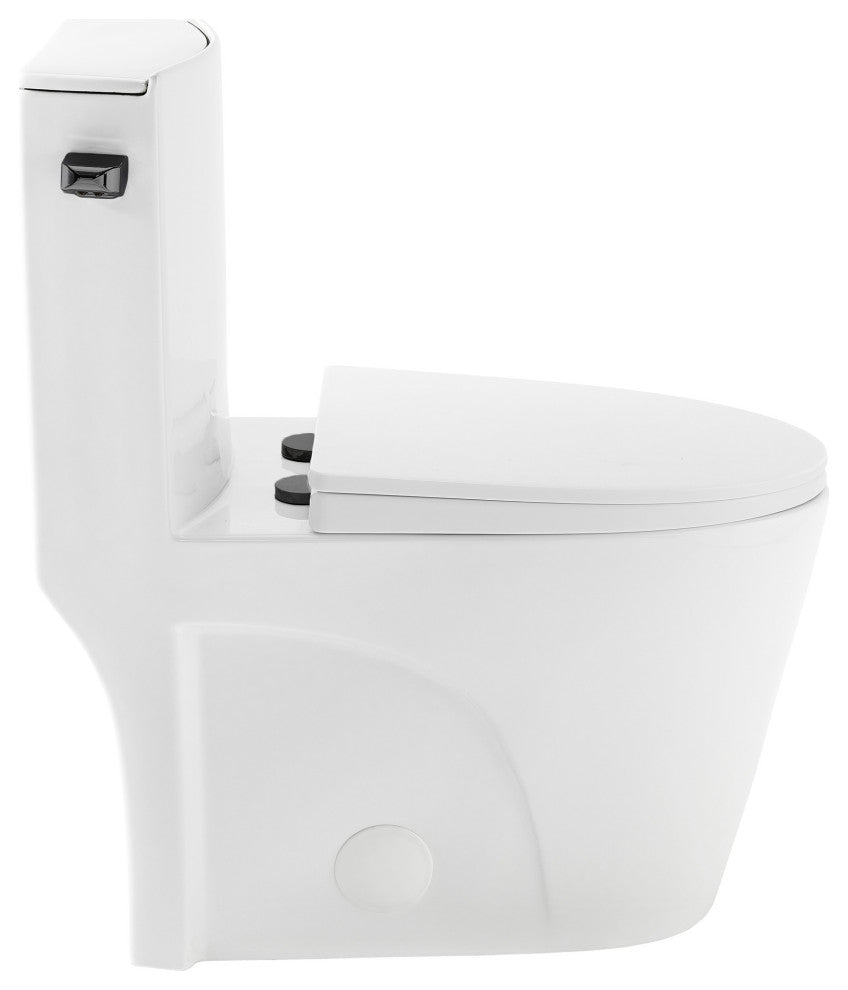 St. Tropez One Piece Elongated Toilet Side Flush, Black Hardware