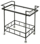 GDF Studio Selma Outdoor Black Powder Coated Iron Bar Cart With Tempered Glass