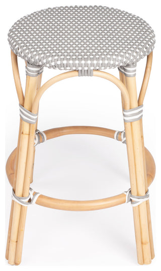 Tobias Gray and White Rattan Counter Stool