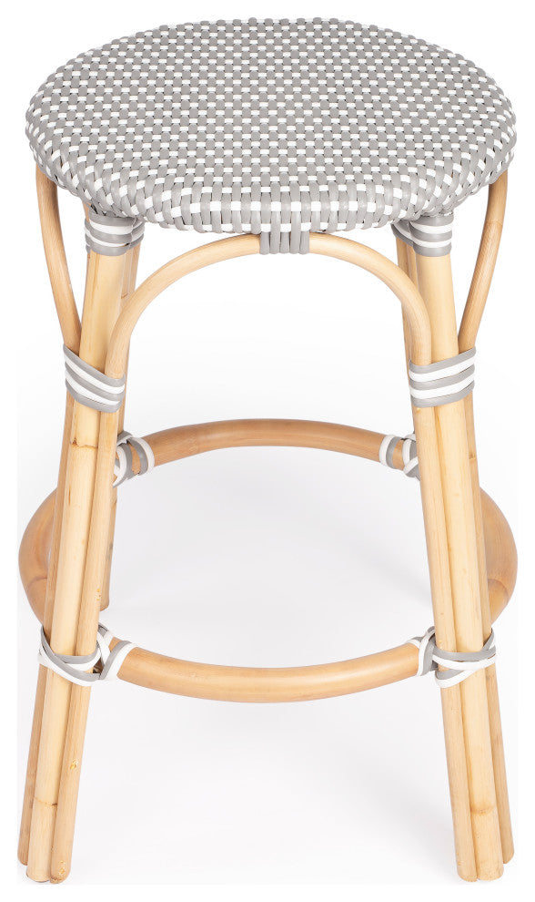 Tobias Gray and White Rattan Counter Stool