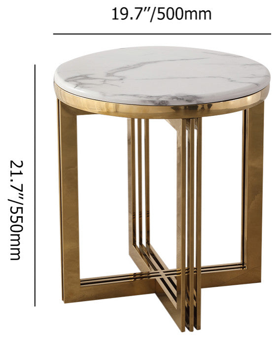 Modern Round Marble-top End Table Side Table in White & Gold