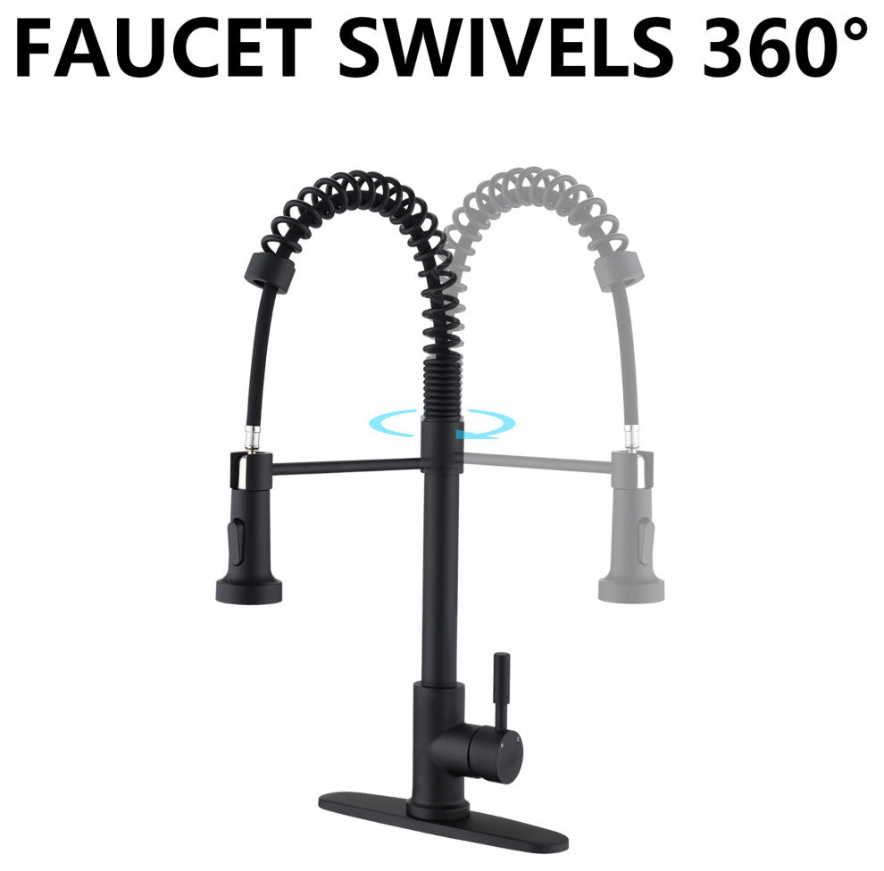 Single Handle Deck Mounted Spring Neck Kitchen Faucet with Pull Down Sprayer , M