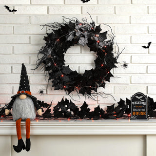 Lighted Halloween Bat Garland and Wreath, Swirling Pattern