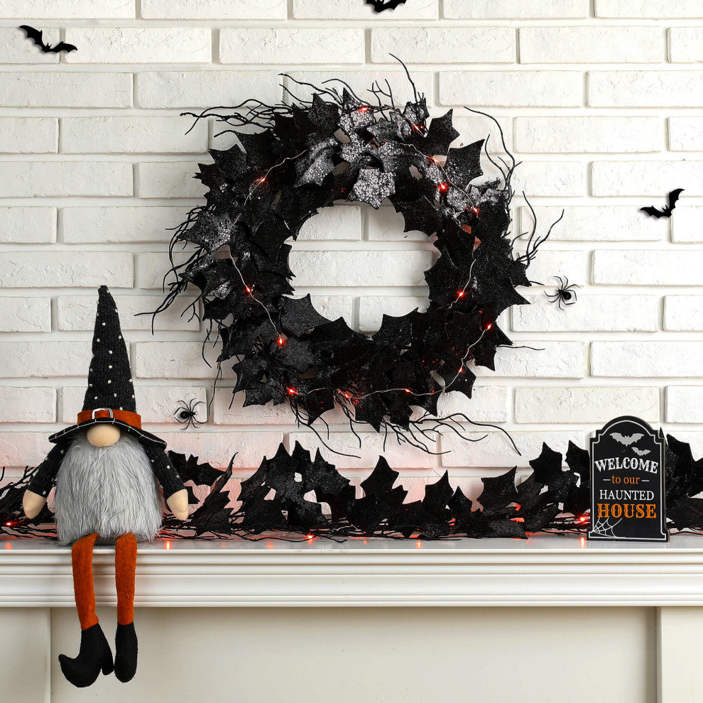 Lighted Halloween Bat Garland and Wreath, Swirling Pattern
