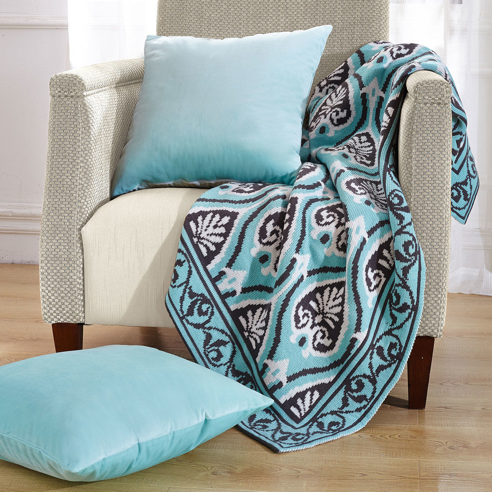Neapoli Knitted Throw and Matching Pillow Shell Combo 3-Piece Set, Neapoli